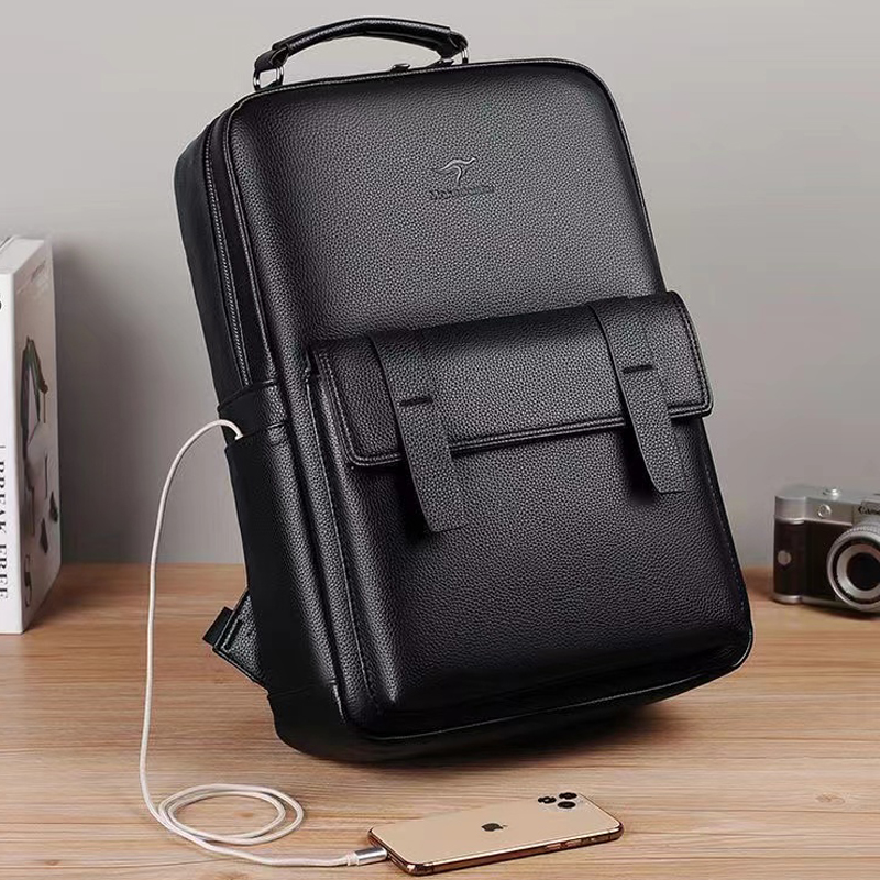 Luxury Bags For Travel - Men's luxury leather backpack with USB
